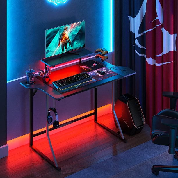 Bestier 47 Inch Gaming Desk With Rgb Led Lights Airplane Style Home Office Computer Com Bestier 47 Inch Gaming Desk With Rgb, Best Lights For Computer Desk