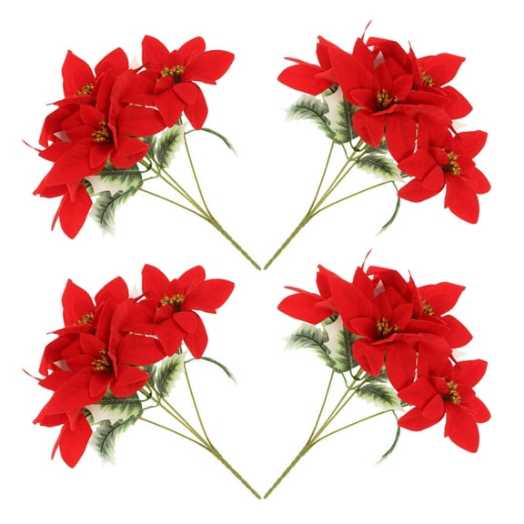 SWETRACE Long Stem Artificial Poinsettia Flowers Commercial Displays 4Pcs