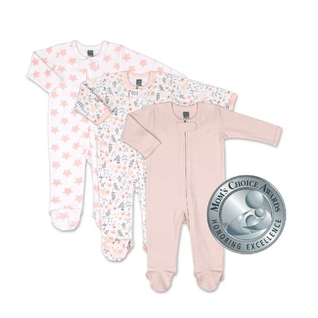 

The Peanutshell Baby Sleep N Play Footed Pajamas for Girls Pink Floral 3 Pack Newborn to 9 Months