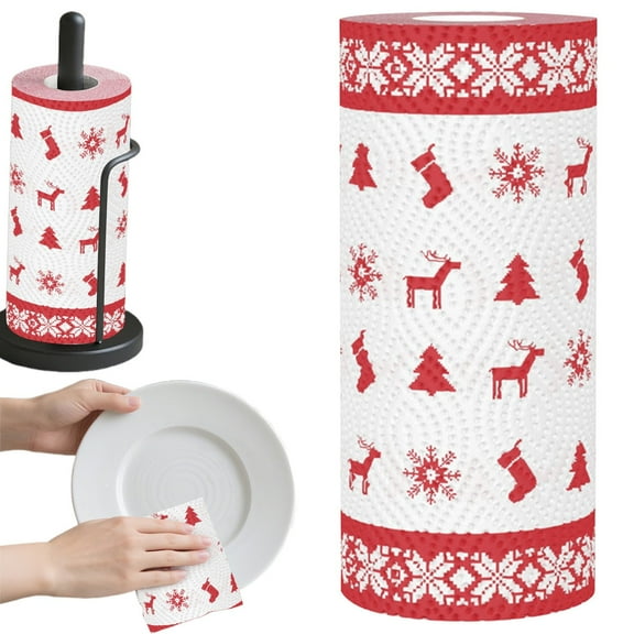 SeekLGT Christmas Paper Towels 2-Pack, Thick & Strong Absorbent Holiday Printed Paper Towels, Kitchen Roll for Festive Cleaning