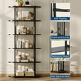 thumbnail image 3 of Memoryfield 6-Tier Industrial Bookshelf, Rustic Wood Bookcase with Metal Frame, Open Storage Display Rack for Living Room Office Bedroom, Black, 3 of 8