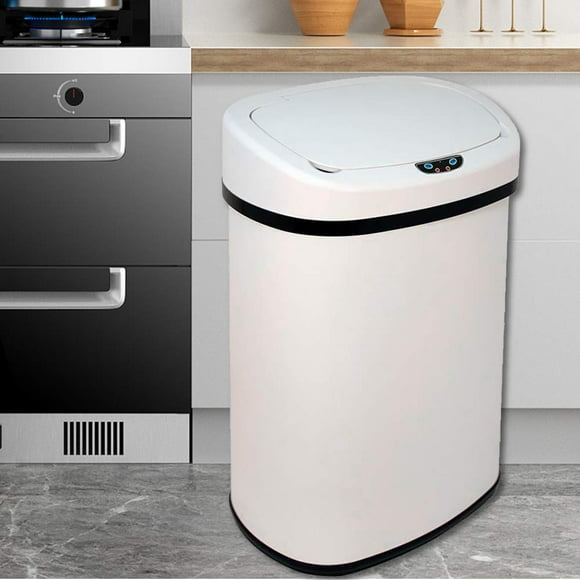 Poubelle de Cuisine 13 Gallons Poubelle Automatique à Capteur Bac à Déchets Sans Contact Poubelle en Acier Inoxydable avec Couvercle pour Maison Salle de Bain Bureau, Blanc