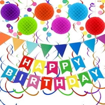 Happy Birthday Banner Decoration, Rainbow Colorful Party Decor Set with Honeycomb Balls, Swirl Streamers, Confetti Garland  for Birthday Party Men Boys Women Kids(Rainbow)