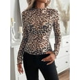 thumbnail image 4 of Womens Lace Mesh Long Sleeve Top Sheer See Through Tops Mock Neck Shirts Party Club Night Blouses Khaki S, 4 of 8