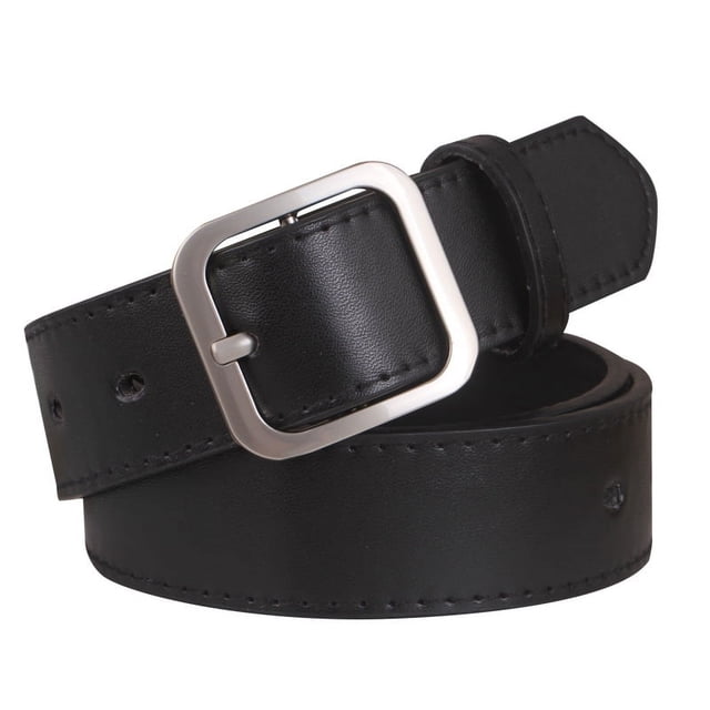 RV 2 uds cinturón mujeres niñas Retro Simple versátil hebilla cuadrada cinturón de cuero PU Popular-negro longitud 100 cm, ancho 3,2 cm brillar Electrónica