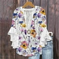 thumbnail image 4 of Fmbrln Womens Summer Ruffle 3/4 Sleeve Tops Fashion V Neck Button Hollow Out Floral Print Shirts Casual Vacation Beach Blouse Multicolor 2XL, 4 of 4