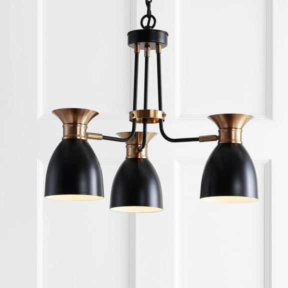 JONATHAN Y Edison 20" 3-Light Metal LED Pendant, Black/Brass Gold
