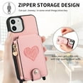 thumbnail image 6 of Compatible with iPhone 12 Pro / 12 Case Wallet, with Credit Card Holder Zipper Pocket Crossbody Strap Heart Pattern PU Leather Magnetic Clasp Kickstand Heavy Duty Protective Flip Cover, Pink, 6 of 12