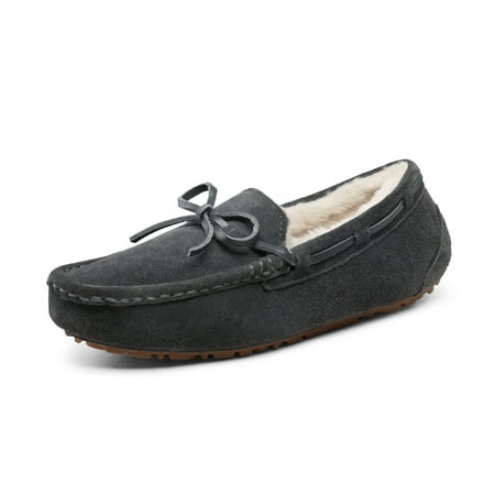 

Women s Moccasin Faux Fur Suede Slippers Comfort Slip On House Slippers For Women Winter Warm Shoes AUZY-02 GREY Size 12