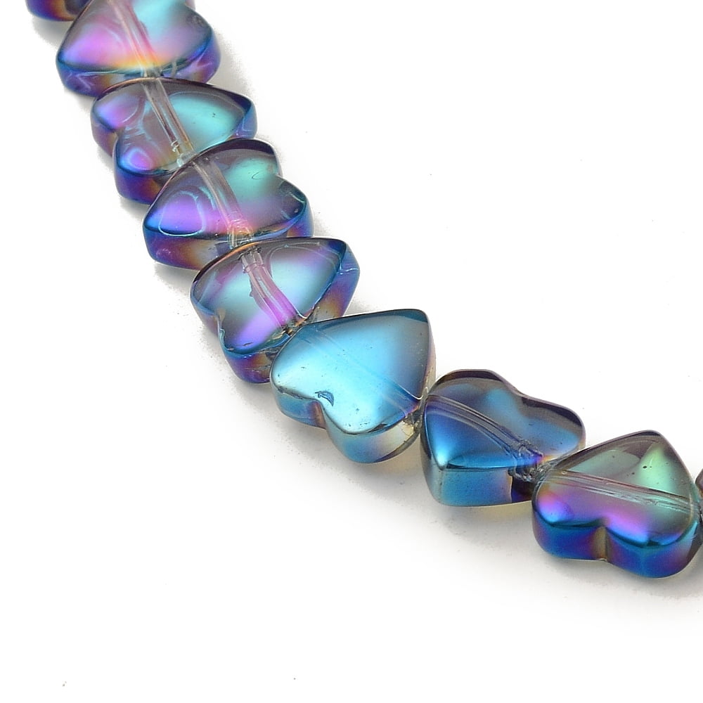 Electroplate Transparent Glass Beads Strands Heart Mixed Color 10x10x4.5mm Hole: 0.8mm about 65pcs/strand 24.41 inch(62cm)