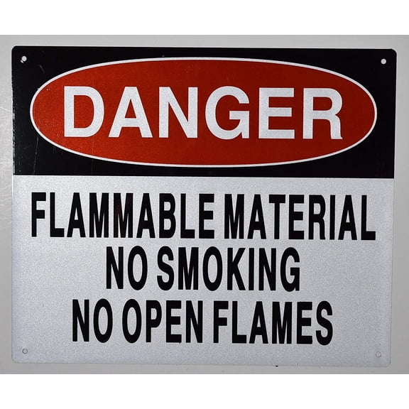 Danger Flammable Material NO Smoking NO Open Flames Sign (White, Reflective, Aluminium 10x12)(ref-2022-4)