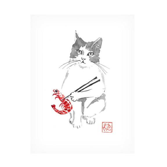 Canvas Wall Art - Pechane 'Cat And Shrimp' Wall Art for Living Room, Bedroom, or Office Décor by Trademark Fine Art - 14 x 19 Inches