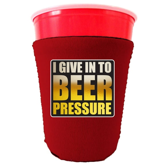 I Give In To Beer Pressure Party Cup Coolie (Red)