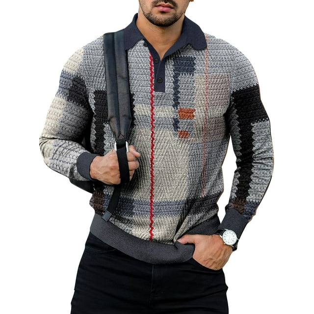 Innerwin Polo Shirt Long Sleeve Men Tee Running Buttons Casual T Shirts Style C XL