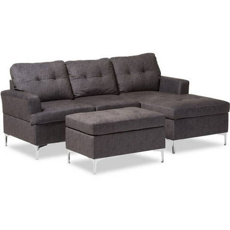 Baxton Studio Riley Upholstered 3-Piece Sectional Sofa with Ottoman Set