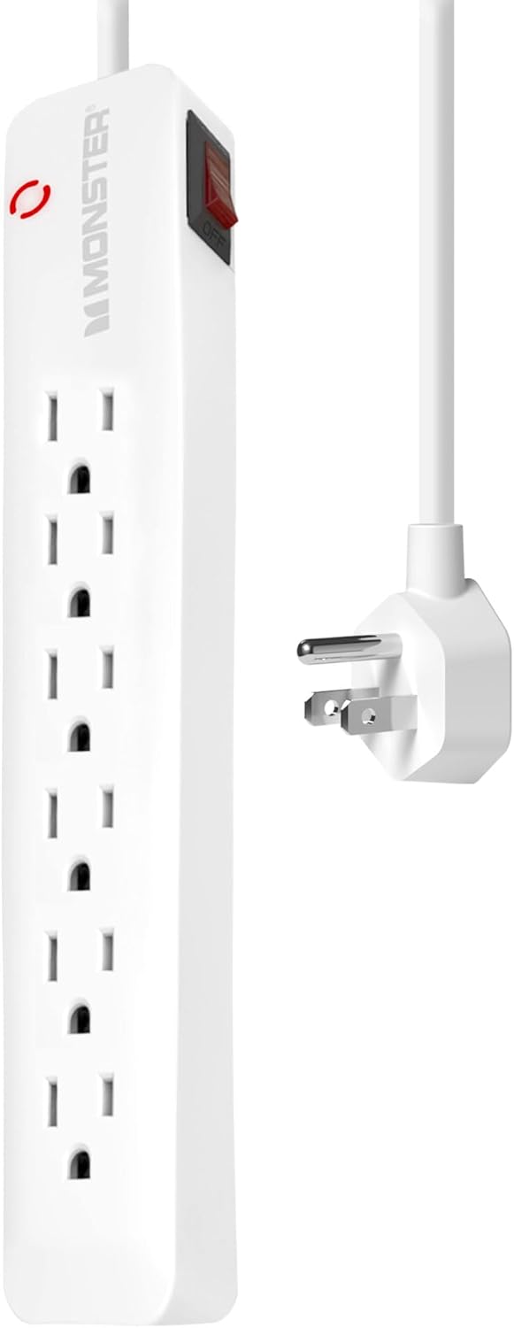 Monster Surge Protector Power Strip, 6 Grounded Outlets, 15ft Extra Long Cord, 1200J