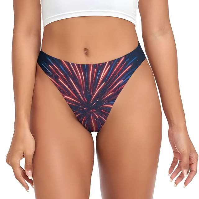 Balery Fireworks3 Tangas de Algodón para Mujer con Estampado – Ropa Interior Sexy, Transpirable, G-string-4X-Large
