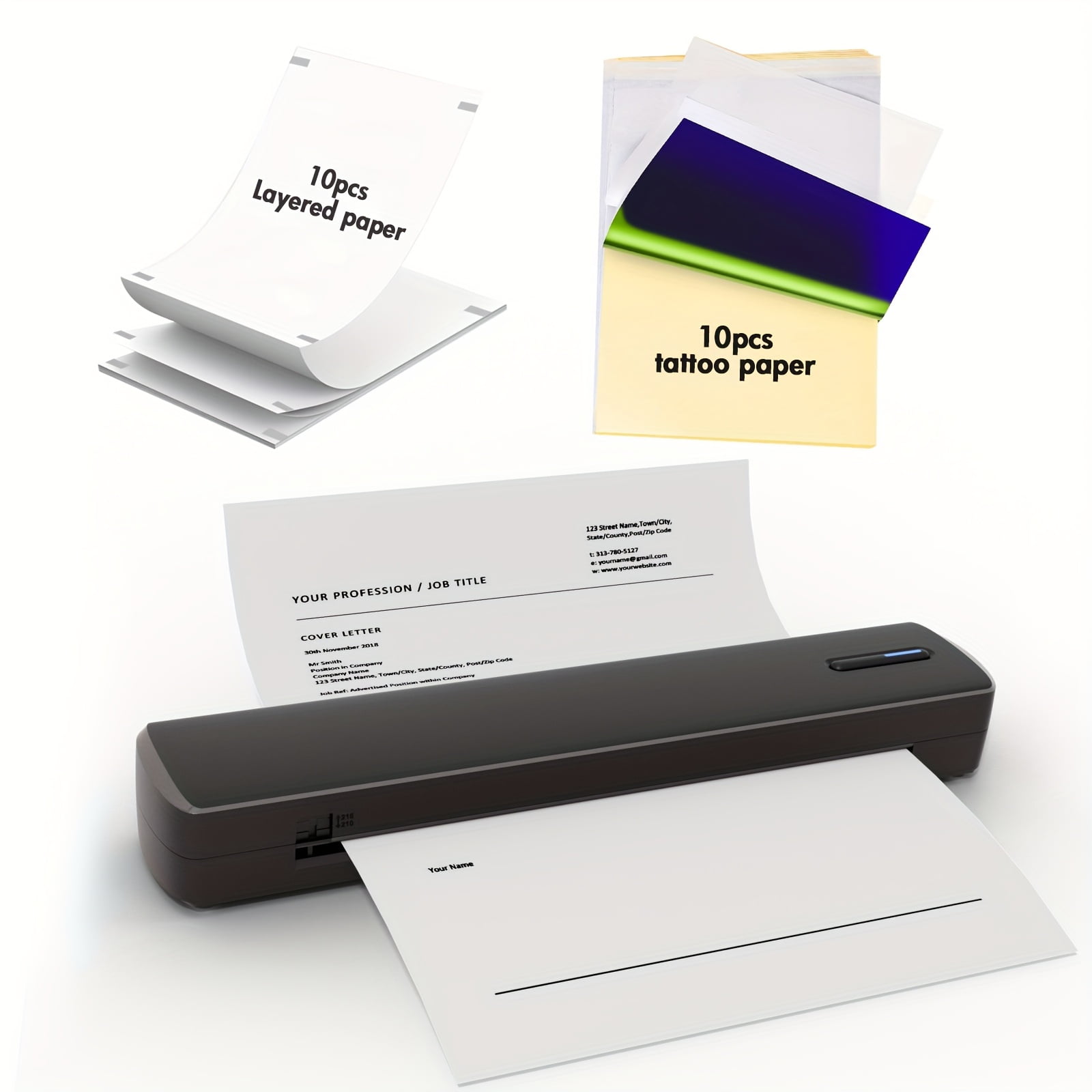 A Wireless Portable Printer That Comes with 10 Sheets of Tattoo Paper And 10 Sheets of Folding Paper, Perfect for Mobile Travel. It Supports Printing Resumes, Music Scores, Test Papers, And Files