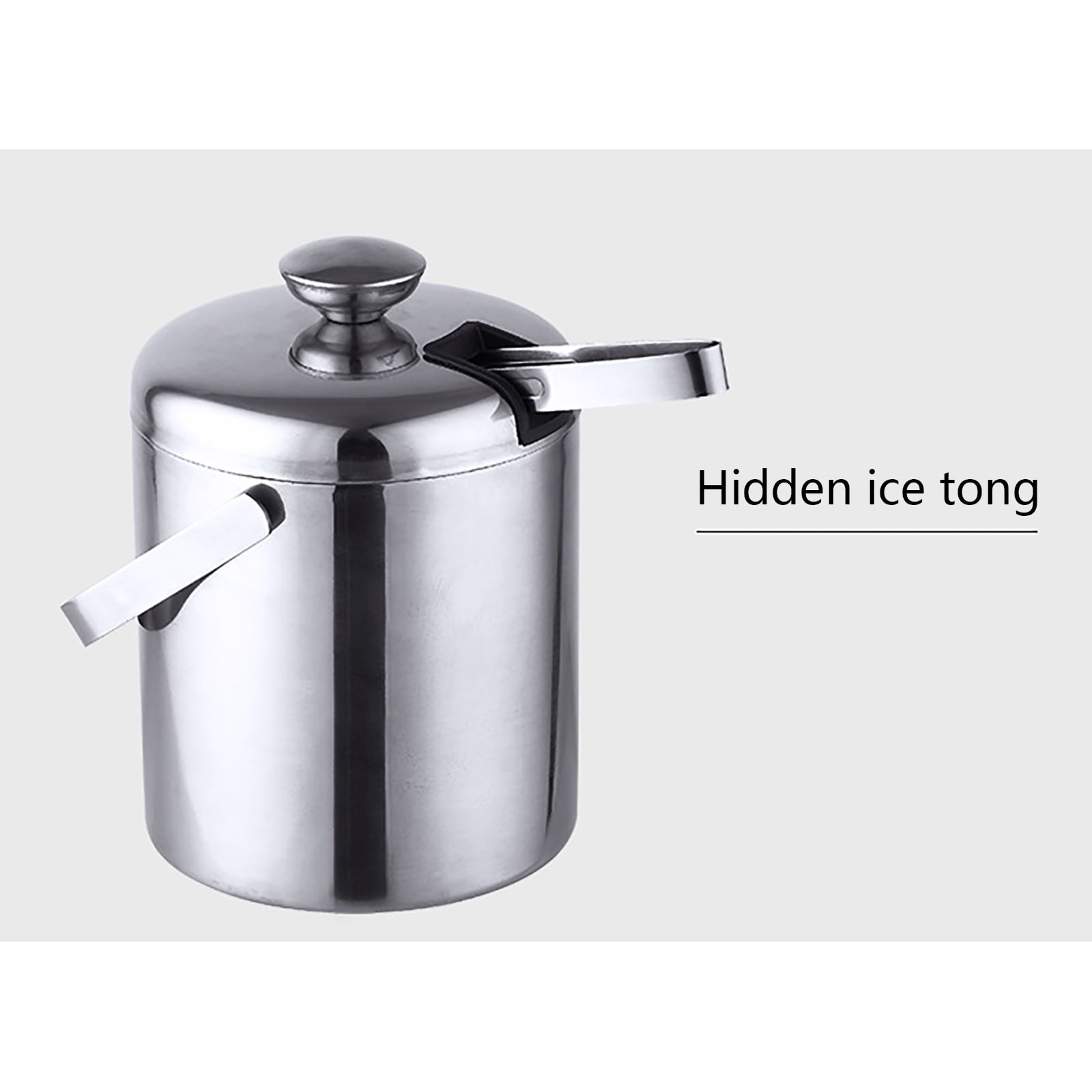 Loyalheartdy 1.3L Double-Wall Insulated Ice Bucket Stainless Steel Ice Cube Beverage Container Silver w/Ice Tongs + Lid