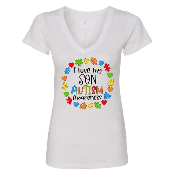 Inktastic I Love My Son Autism Awareness Women's V-Neck T-Shirt