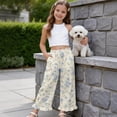 thumbnail image 5 of COEQINE Girls' Ruffle Pants Wide Leg Trousers Elastic Waistband Straight Trousers Stretchy Dance Pants Fall Outfits Playwear for 11-12 Y Kids, Blue Beige Floral, 5 of 8
