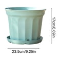 thumbnail image 3 of 9 Inch Flower Pot 1-Pack, Plastic Planter with Drainage Hole & Tray, Indoor Outdoor Plant Pot for House Plants, Garden, Patio, Office, Home Decor – Modern Decorative Plant Container (Green), 3 of 6