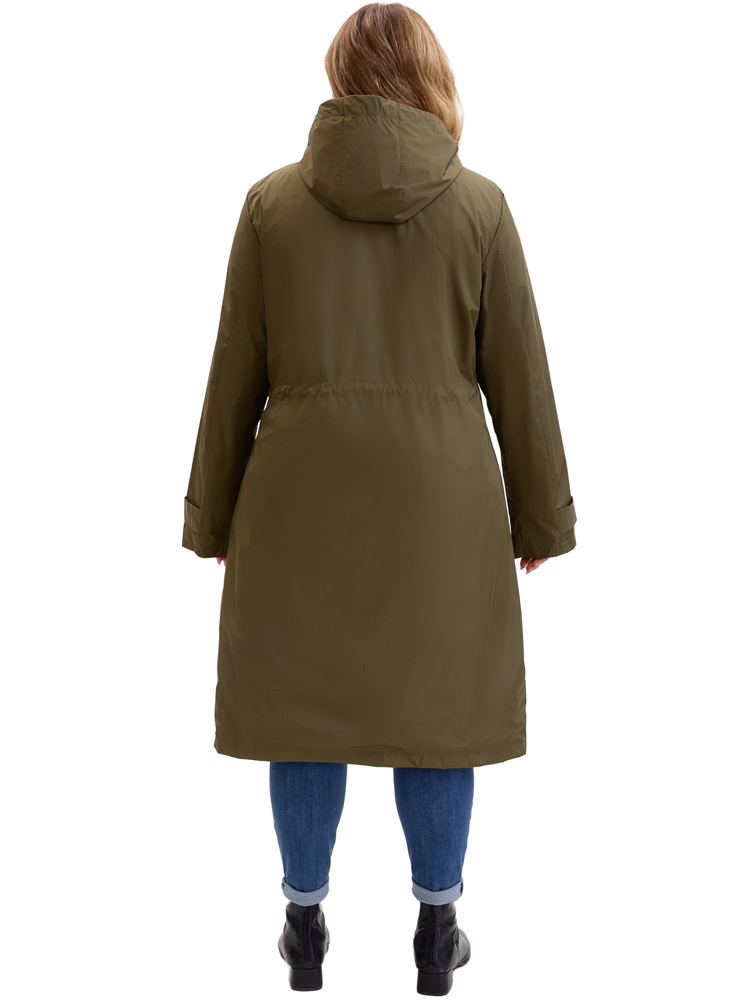 DARING DIVA Plus Size Hooded Long Drawstring Waist Zipper Jacket 2X Army Green
