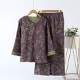 thumbnail image 2 of Holzkary Womens Pajama Sets Cotton Summer Pjs Tops with Capri Pants Sleepwear Pure Cotton Yarn Dyed Pajamas with Nine Minute Sleeves and Cardigan Home Dress Purple Xl, 2 of 3