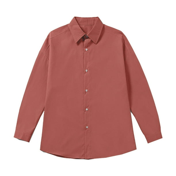 pstuiky camisa de manga larga para hombre, Camisa de manga larga de color liso para hombre, blusa de trabajo con solapa y botones salir tops xxxl