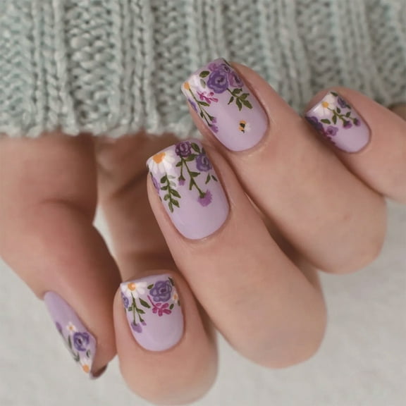 24 Pcs Short Square on Nails Glossy Full Covers False Nails Reusable Press On Nails Manicures Supplies for Woman