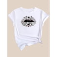 thumbnail image 3 of T-Shirt à Manches Courtes Col Rond Décontracté Imprimé Lèvres Diamant Noir pour Femmes - Tee Graphique Élégant pour Printemps/été/automne, Mélange Polyester, Lavable en Machine, T-Shirts pour Dames Fête des Pères, Fête des Mères, Nouveau, 3 of 7
