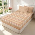 thumbnail image 2 of Manfei Geometric Check Zipper Twin Comforter Sets with Fitted Sheet and 2 Pillowcases,Modern Stripes Zipper Bedding Set,Orange Yellow,Reversible,4pcs, 2 of 8