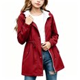 thumbnail image 2 of Puntoco Girls Long Rain Jacket Waterproof with Hood Lightweight Windbreaker Raincoat Plus Size Travel Camping Outdoor Coat Red 4-5 Years, 2 of 9