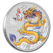 Perth Mint 2024 Silver Lunar Colorized Yellow Dragon Coin, 1 oz, Capsulated
