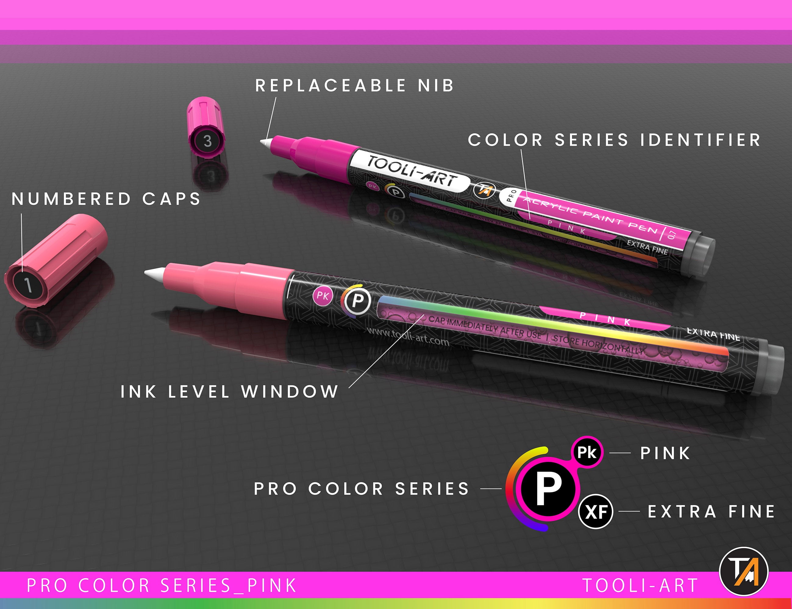 Acrylic Paint Pens 22 Assorted Pink Pro Series Markers Set (0.7mm EXTRA FINE)