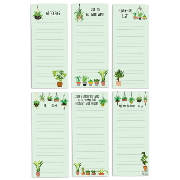 Inkdotpot Pack of 6 Funny Magnetic Dry Erase List For Fridge, Wipe Clean w/ NoStain, Quick Notes Shopping & Grocery List Whiteboard for Fridge, 8.75" x 3.8"(House Plants)