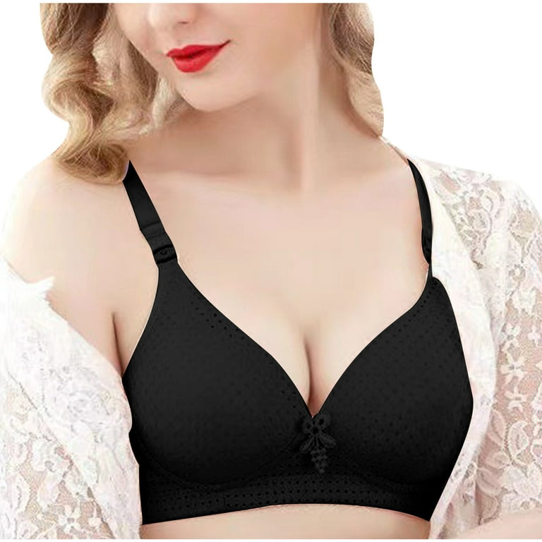 uublik Women's Bra Lace Plus Size Comfortable Wirefree Lingerie Underwear  Black 