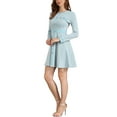 thumbnail image 4 of INSPIRE CHIC Women's Dress Houndstooth Plaid Crew Neck Button Front Elegant A-Line Dress L Light Blue, 4 of 6