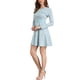thumbnail image 4 of Vestido elegante de mujer con estampado de pata de gallo, cuello redondo, botones frontales, corte A, color azul claro, 4 of 6