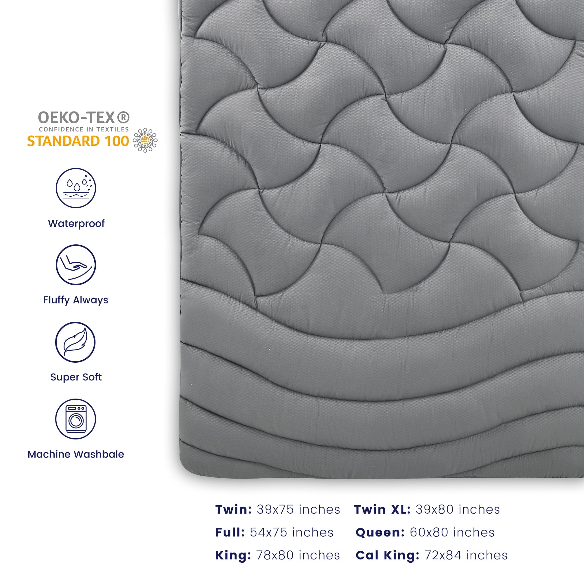 Sleep Zone Queen Size Cooling Mattress Topper, Premium Zoned Cool Mattress Pad Cover, Padded Mattress Protector Breathable Washable, Deep Pocket 8-21" (Gray, Queen)