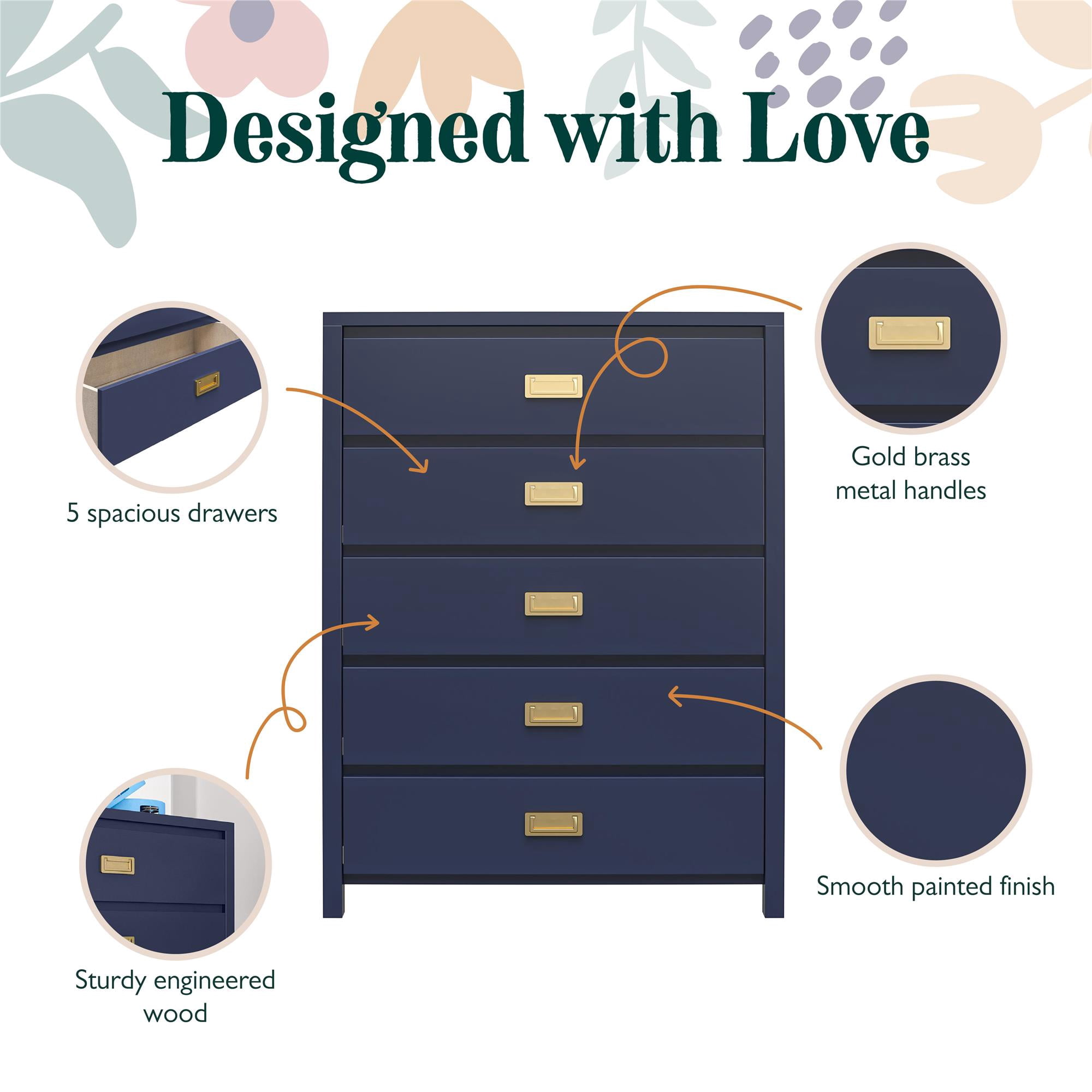 Max & Finn Haven 5-Drawer Kids' Dresser, Navy