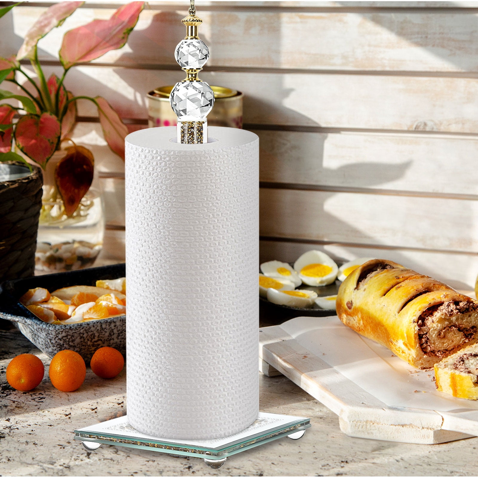 Desktop Standing Toilet Paper Holder - Sparkling Gold & Silver Crystal-Studded Toilet Paper Holder, Luxurious Gold Style, Perfect for Kitchens, Dining Tables, Bathrooms, Elevating Your Home Aesthetic