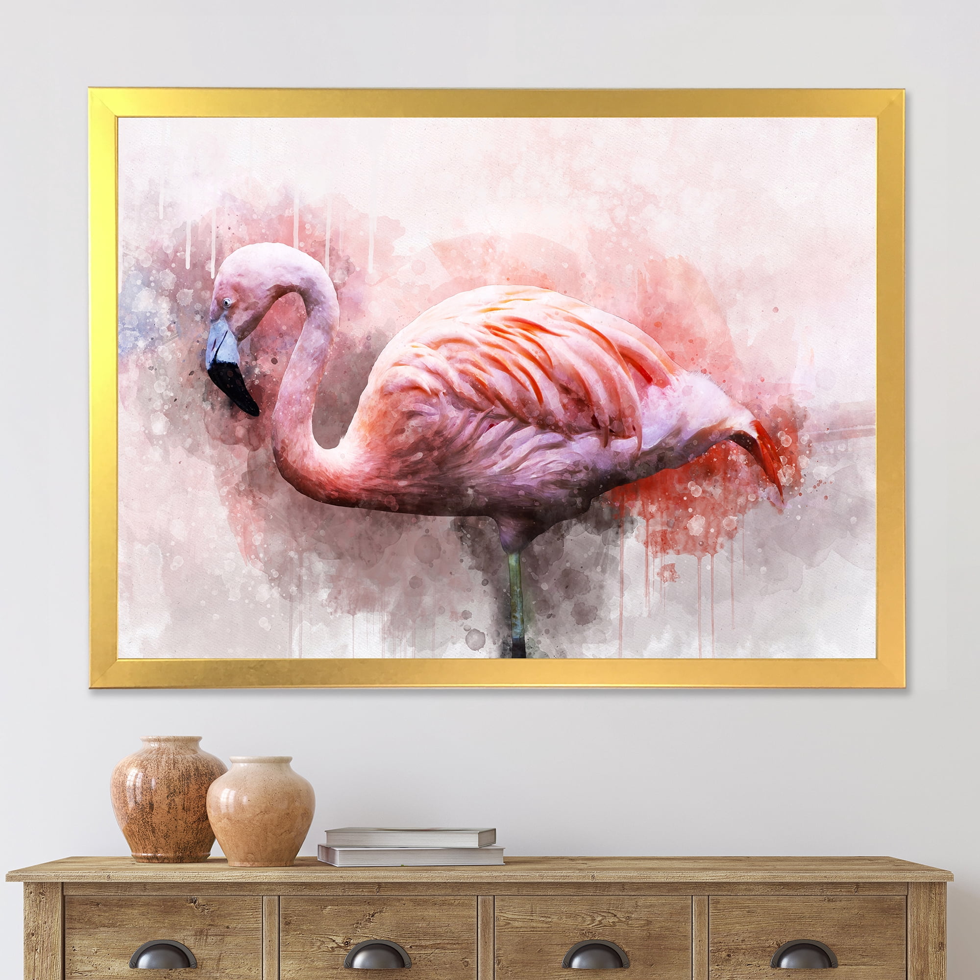 Designart 'Abstract Portrait of Pink Flamingo V' Farmhouse Framed Art Print