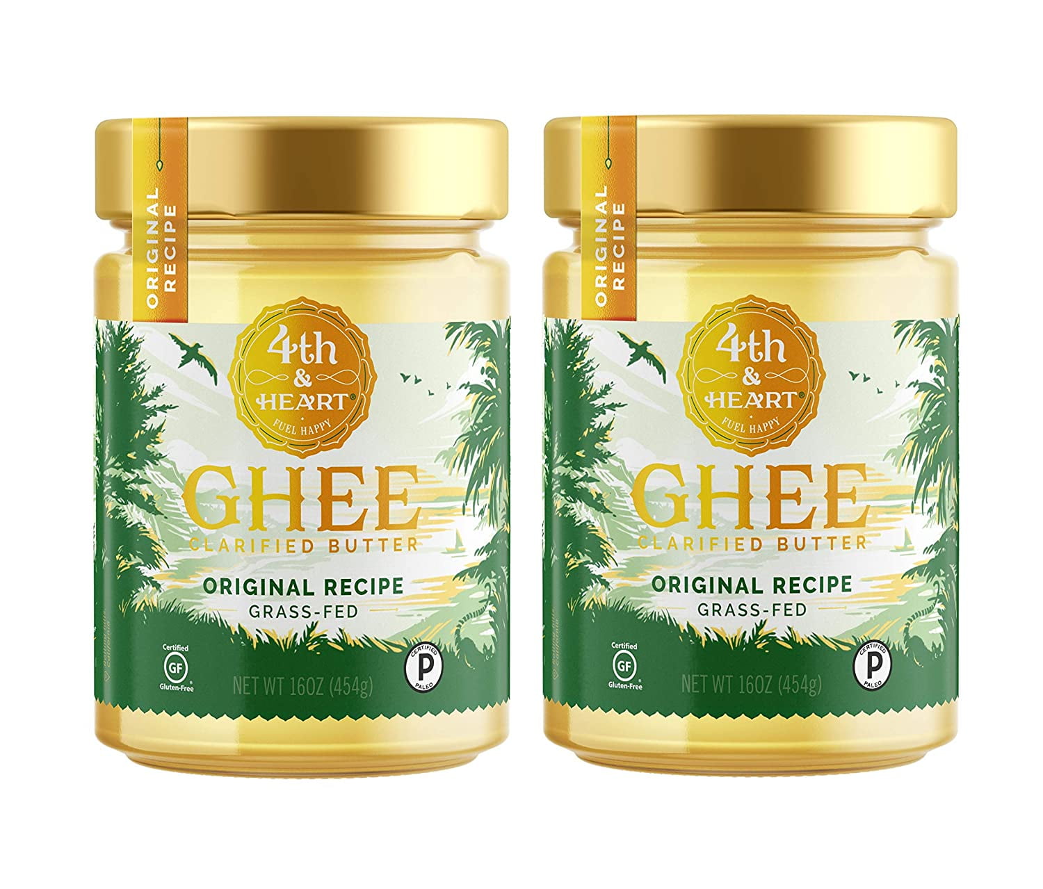 Original Grass Fed Ghee Butter by 4th & Heart, 32 Ounce (2 x 16oz Jars