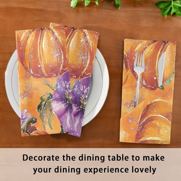 Satin Native Fab Cotton Dinner Napkin Festive Orange and Purple Blossoms Reusable