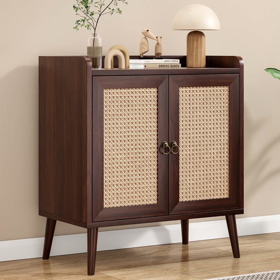 Dining Room Sideboards, Sideboard Buffet Cabinet with Storage with Rattan Decorated Doors, Vintage Side Cabinets for Dining Room, Living Room,Hallway, Walnut Wooden Sideboards,Wood Wooden Servers