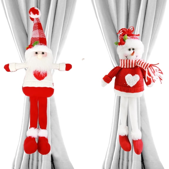 Bibana 2 PcsChristmas Curtain Tieback Buckle, Mr. Snow Man and Santa Curtain Tiebacks Holder Xmas Window Decorations Curtain Holdbacks Fastener Buckles Christmas Ornaments for Home Holiday Decor