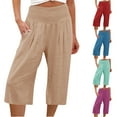 thumbnail image 5 of Dvprdro Womens Capri Pants Loose Casual Solid High Waist Straight Wide Leg Pants, 5 of 5