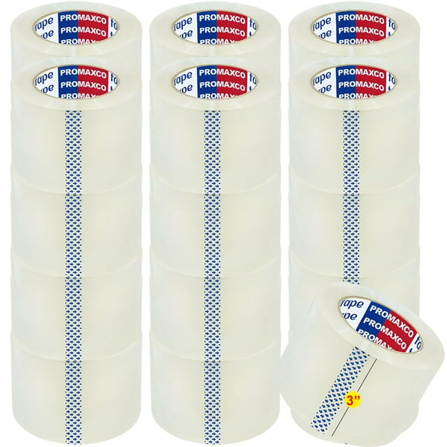 Cinta de embalaje PROMAXCO 3, resistente, 24 rollos, 55 yardas, transparente