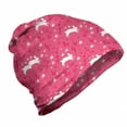 thumbnail image 1 of Childish Unisex Beanie, Rabbits Jumping Around, Hiking Outdoors, Hot Pink and White, by Ambesonne, 1 of 1